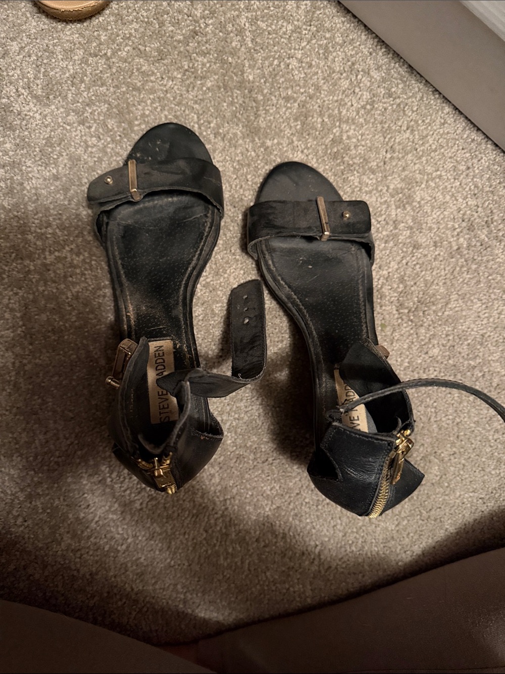 Steve Madden Black Ankle-Zip Strap Block Heels